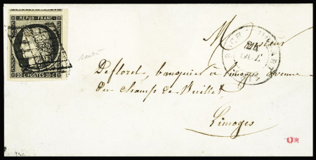 N°3, belles marges, , OBL grille + T15 Rochechouart (1849) sur lettre, ind 16. TB