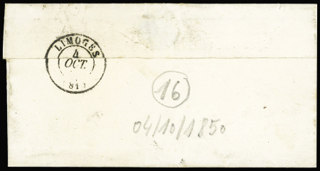 N°4 OBL grille + T14 St Junien (1850) sur lettre, ind 18. TB