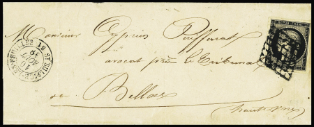 N°3 OBL grille + T15 "St Sulpice les Feuilles" (1849) sur lettre, ind 19. TB