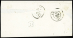 N°4 OBL grille + cursive "81 Laurière" + T15 Razes (1850) sur lettre, ind 21. TB