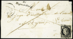 N°3 OBL grille + cursive "81 Magnac-Bourg" + dateur "A" (28.2.1850) sur lettre, ind 23. TB