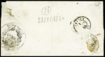 N°3 OBL grille + cursive "81 Magnac-Bourg" + dateur "A" (28.2.1850) sur lettre, ind 23. TB