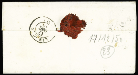 N°4 OBL grille + cursive "81 Magnac-Bourg" + dateur "A" (17.12.1850) sur lettre, ind 23. TB