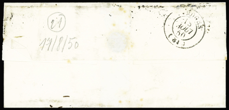 N°4 OBL grille + cursive "81 Oradour-s-Vayres" + T15 "Rochechouart" (1850) sur lettre, ind 21. TB