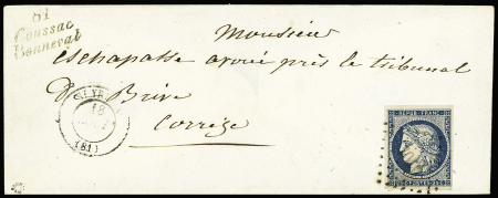 Coussac Bonneval : n°4 OBL PC 1010 + cursive "81 Coussac Bonneval" + T15 "St Yriex" (1852) sur lettre, ind 21. TB