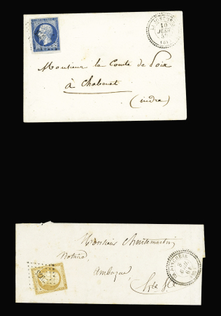 La Jonchère : 2 lettres avec PC 3973 + T22, ind 15 chaque. TB