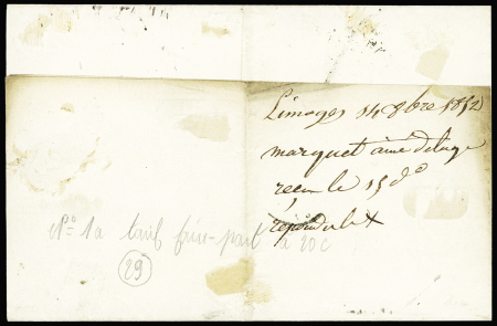 N°1 en paire OBL PC 1730 + T15 Limoges (1852) (Haute-Vienne)