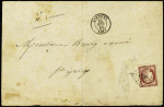 N°6, 1F carmin OBL PC 1730 + T15 Limoges (1852) sur lettre du 3ème échelon de poids. TB. Cote Yvert 1700€