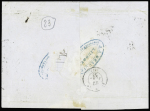 N°10, 25c bleu, 2 jolies paires verticales OBL PC 1730 + T15 Limoges (1853) sur lettre. TB