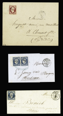 14 lettres avec PC 1730 de Limoges : affranchissements variés : n°4 en paire, n°10, n°10 en paire, n°3 et surtout n°18, 1F carmin. Très beau lot à découvrir