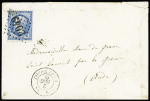 N°22 OBL GC 2049 + T15 Limoges boite mobile (1866) sur lettre. RR