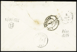 N°22 OBL GC 2049 + T15 Limoges boite mobile (1866) sur lettre. RR