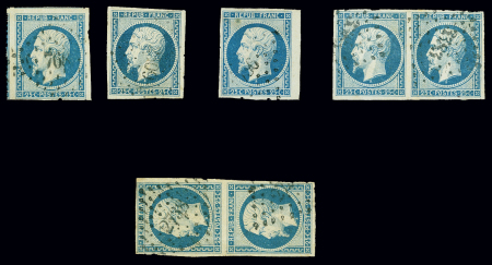 N°10 25c bleu, sélection avec paire verticale, paire
