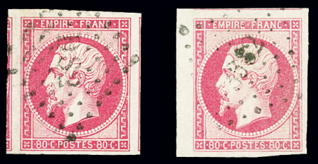 N°17B 80c rose, un exemplaire encadré par deux voisins,