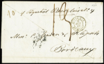 Lettre de la Havane pour Bordeaux avec CAD d'entrée noir "Outre-mer Rochefort" (1840) + taxe manuscrite 13, ind 22. Rr et TB