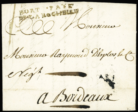 MP "Port payé de la Rochelle" (1774 - L n°15), ind 28. RR et TB