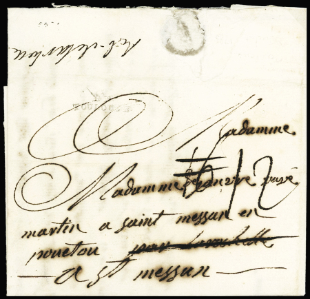 Lettre avec MP "De Toulouse" pour Saint Maixent avec au verso marque manuscrite "Deb de la Rhelle" (1783, L19), ind 19. TB