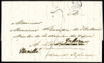 Lettre de Paris pour La Rochelle réexpédiée à Nuaillé avec au verso MP "Deb 16 La Rochelle" (1829), ind 19. TB
