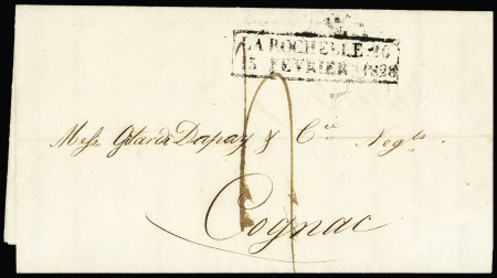 Lettre avec CAD rect "La Rochelle 16   15 février 1828", ind 25. TB