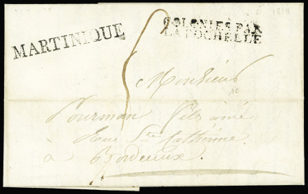 Lettre avec MP "Martinique" + MP d'entrée "Colonies par la Rochelle" (1818), ind 18. TB