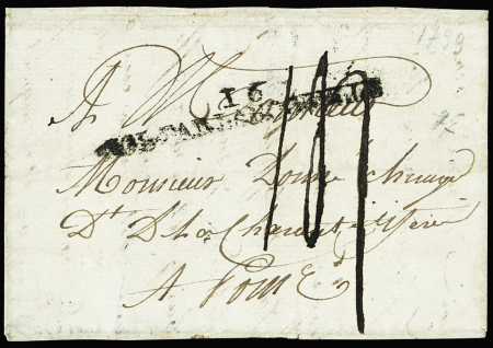 Lettre pour Paris avec marque d'entrée "16 col par La Rochelle", ind 25. RR