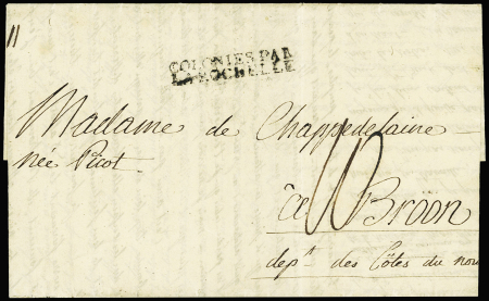 Lettre de Savannah (USA - 1804) pour Broon (Côtes du Nord) avec MP d'entrée "Colonies par La Rochelle". TB
