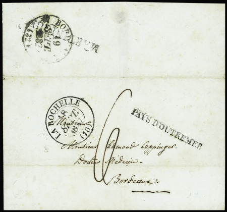 Lettre de la Martinique pour Bordeaux avec CAD T13 La Rochelle (1837) +  MP "Pays d'Outremer". TB