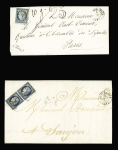 2 lettres : n°4 OBL PC 2706 + T15 La Rochelle (1852) + taxe 25 double-trait (lettre de 10g) et n°4 en paire verticale OBL PC 2706 + T15 La Rochelle (1852). TB