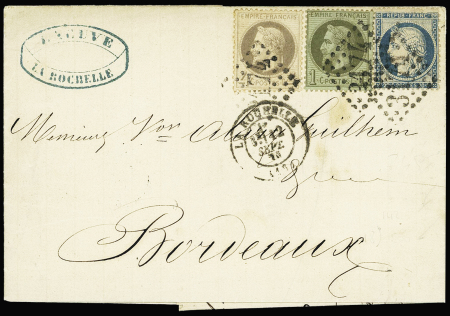 N°25 + 27 + 37 OBL GC 3174 + T17 La Rochelle (12 sept 1871) sur lettre. TB