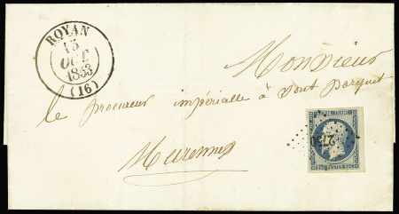 N°10 OBL PC 2750 + T13 Royan (1853) sur lettre. Jolie pièce