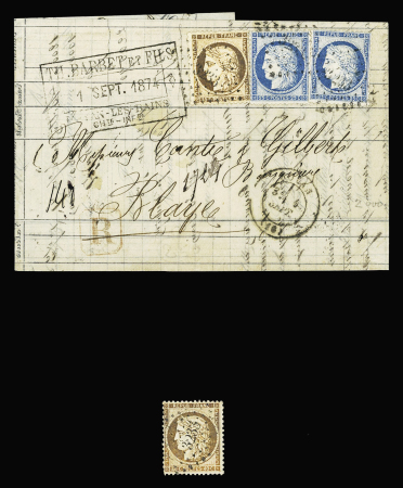 N°38 + 60, 2 pièces, OBL PC du GC 3233 + T17 Royan (1874) sur lettre recommandée pour Blaye. TB