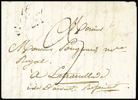 Lettre avec cursive double "16 ST Fort St Genis" (1823), ind 19