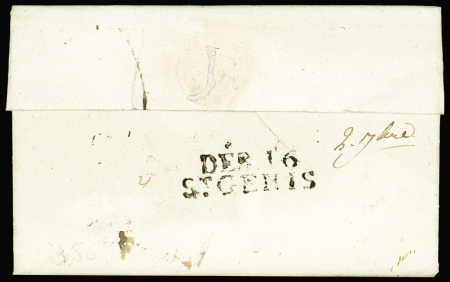 Lettre avec au verso MP "Deb 16 St Genis" (1821), ind 20. TB