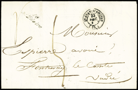 Lettre avec T15 "St Jean d'Angely" (1845) + cursive "16 St Hilaire", ind 22. rare et TB
