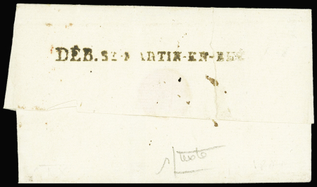 Lettre de 1802 avec au verso MP "Deb St Martin-en-Rhé", ind 24. RR et TB