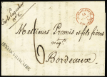 Lettre de cayenne pour Bordeaux avec MP "Guyane Française" + T15 rouge "Outre-Mer St Martin de Ré" (1841), ind 14. TB