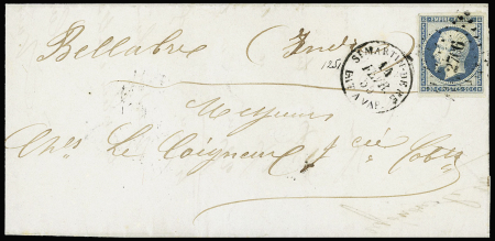 N°14 OBL PC 2706 (La Rochelle) + T15 "St Martin de Ré bat a vap" (1855) sur lettre, ind 21. TB