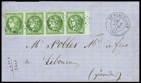 N°42, bande de 4 OBL GC 3823 + T17 St Porchaire (3 juil 71) sur lettre. TB