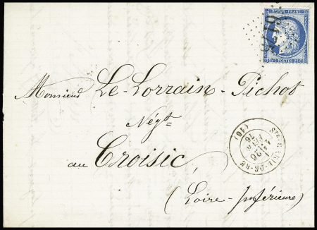 N°60 OBL GC 6175 + T17 "Ste Marie de Ré" (1876) sur lettre, ind 19. TB