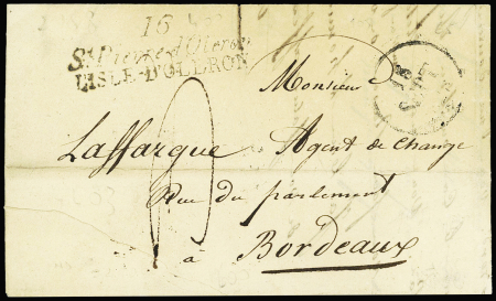 Cursive double "16 St Pierre d'Oleron" + dateur A (1828), ind 20. TB