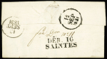 Lettre de Segonzac près de Jarnac avec au verso MP "Deb 16 Saintes" + dateur A (1831), ind 20. Jolie pièce