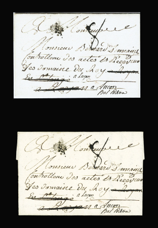 Lettre de Guadeloupe pour Royan réexpédiée à Luçon (1778) avec au verso marque manuscrite "DEBé de saujon", ind 20. TB
