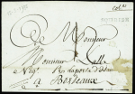 Lettre en provenance de la Grande Terre (Guadeloupe) pour Bordeaux avec marque manuscrite + tampon "COLe Soubise", ind 25. RR et TB