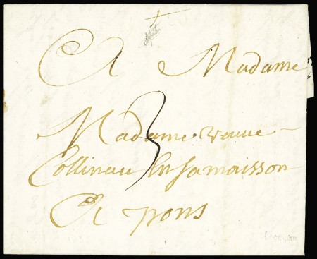 Lettre avec MP à sec "Tonay Boutonne" (1753 - L n°1A), ind 22. TB