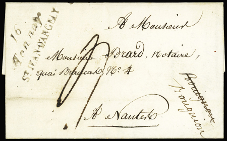 Cursive double "16 Tonnay St Jean d'Angely" (1822), ind 19. TB