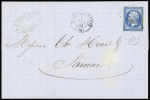 N°22 OBL PC du GC 3969 + T15 "Tonnay-Charente" (1863) sur lettre, ind 17. TB