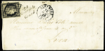 N°3 OBL grille + cursive "24 Sancey-le-Grand" + T15 Besançon (16 avril 49) sur lettre, ind 23. RR et TB