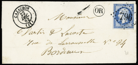 GERS GC 796 sur n°14 (touché en haut) sur lettre