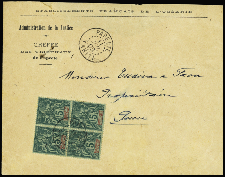Océanie n°4 5 c vert en bloc de 4 obl. Papeete 11 juil