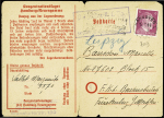 Allemagne n°709 OBL Hannover (1944) sur carte postale à en-tête "Konzentrationslager Hamburg-Neuengamme" écrite par une déportée française adressée à une autre déportée française à Ravensbruck - plis central